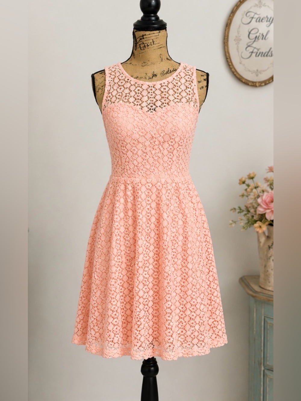 Pink Owl Lace Sleeveless Fit & Flare Dress